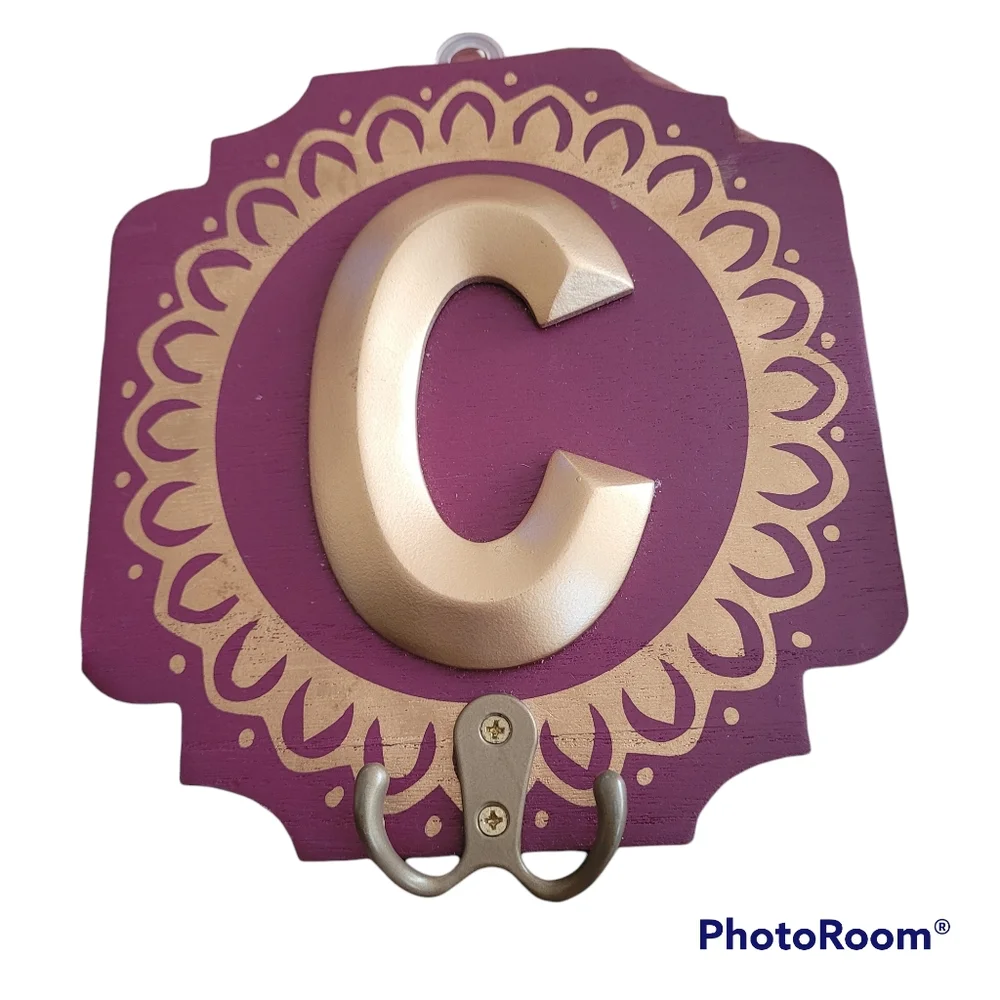 Maroon & gold Wall Jewelry Organizer.. Letter C